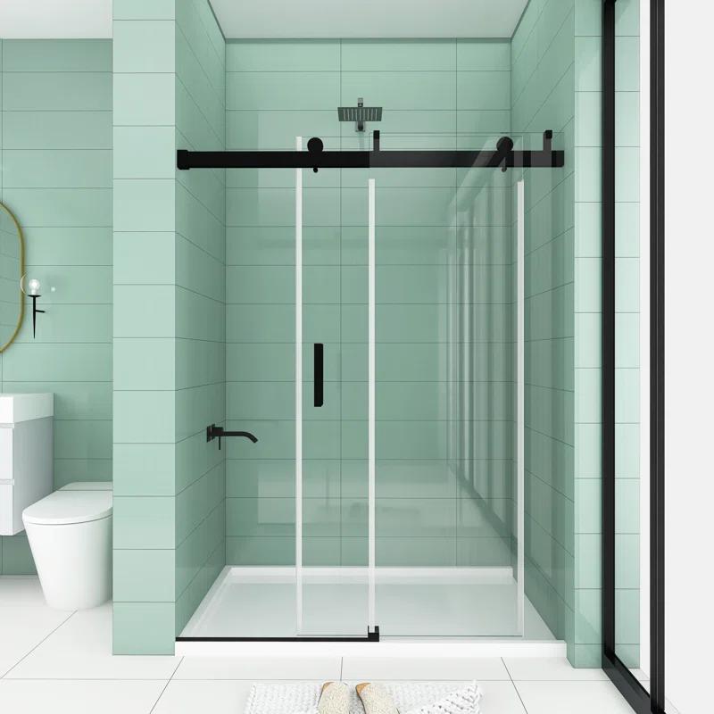 Staykiwi 60'' - W x 76'' H Single Sliding Door Frameless Shower Door with SKBTSD0160MB