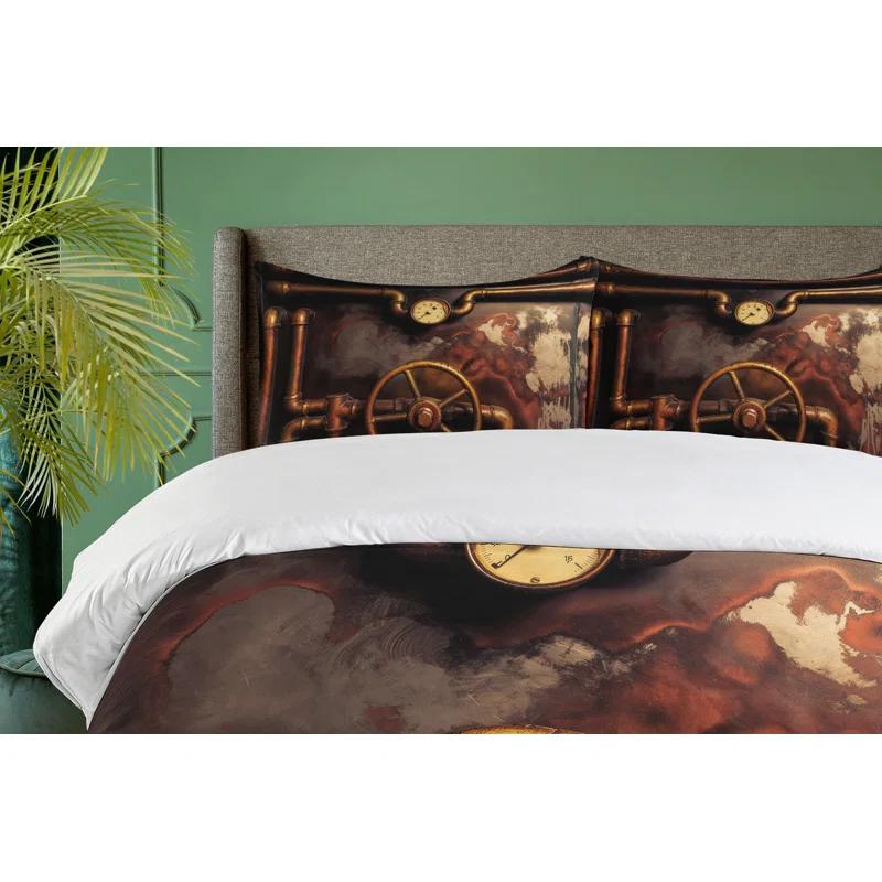 Ambesonne Industrial Steam Pipes and Pressure Gauger Vintage Damaged Timeworn Engine Duvet Cover Set | Wayfair