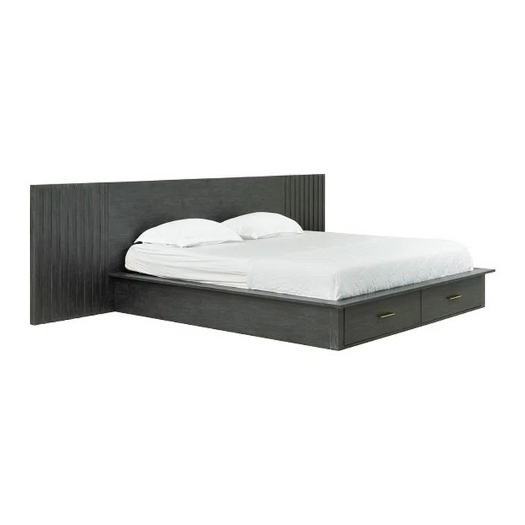 Benjara Cid Queen Platform Bed, 2 Drawers, Wall Headboard