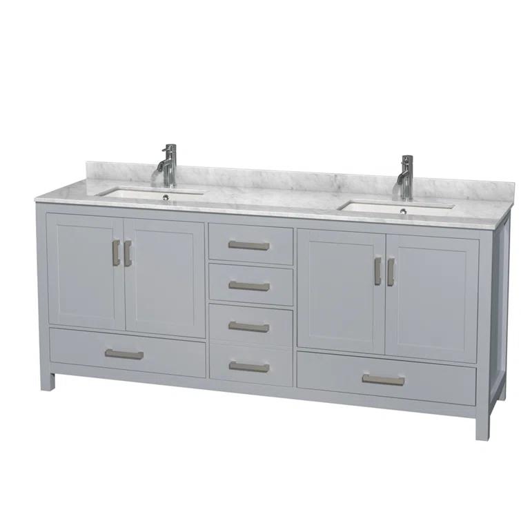 Wyndham Collection Sheffield 80" Freestanding Double Bathroom Vanity with Marble Top