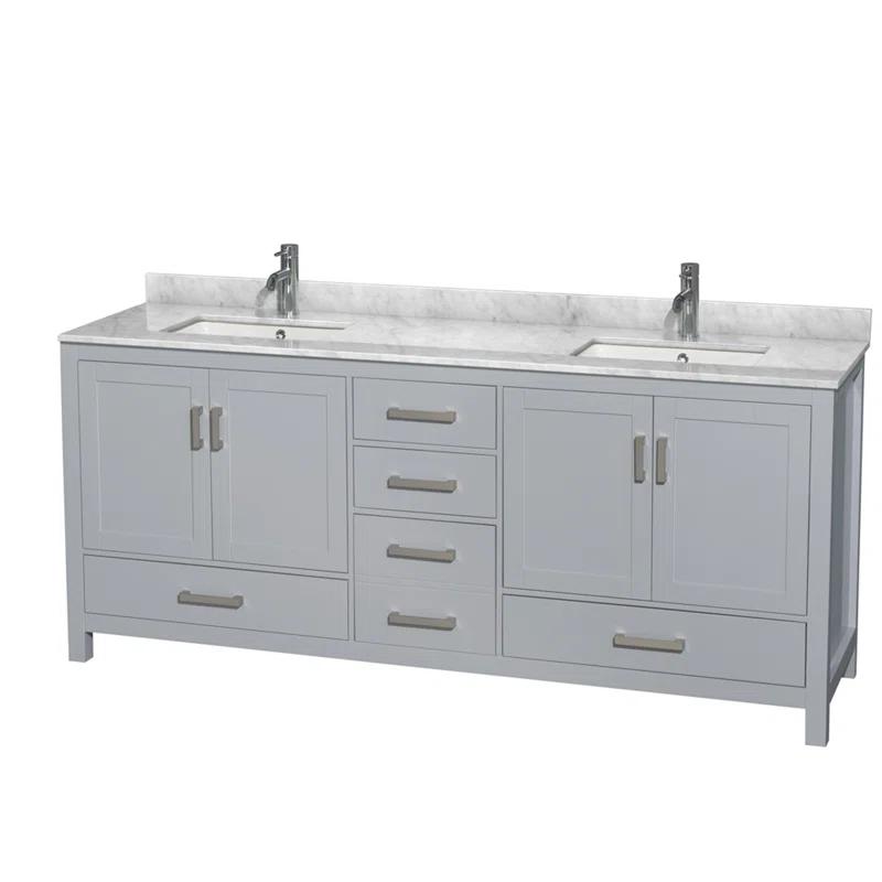 Wyndham Collection Sheffield 80" Freestanding Double Bathroom Vanity with Marble Top