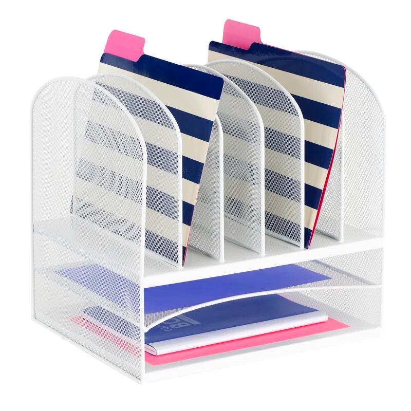 Safco Products Company Onyx Mesh Desktop Organizer With Two Trays And Six Upright Sections