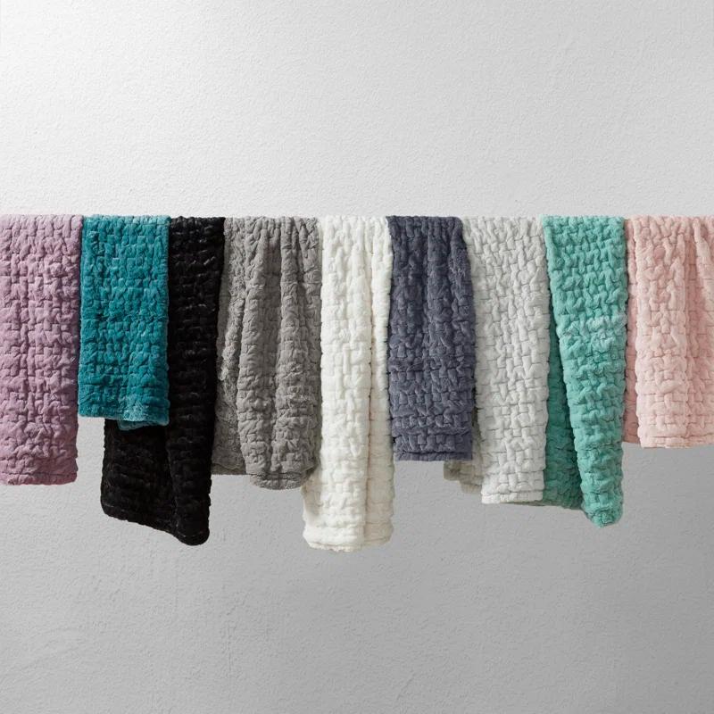 Madison Park Aqua Ruched Fur Throw 50x60"