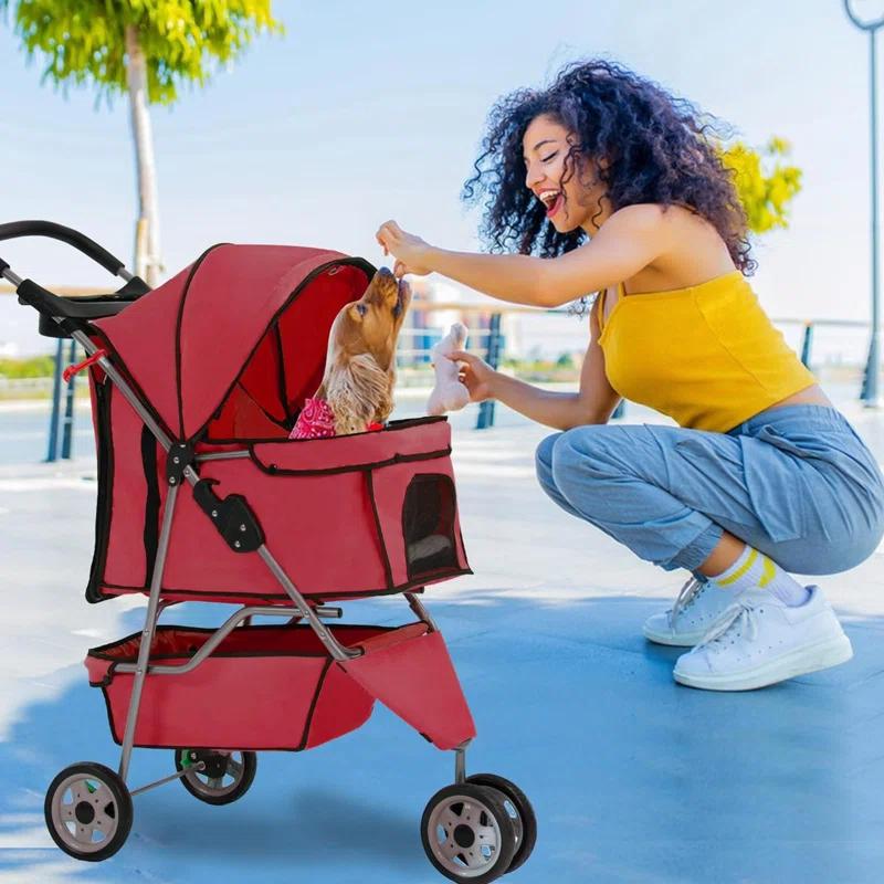 ToccoLeggero Pet Stroller Foldable Dog Stroller 3-Wheel Durable Cat Jogger Stroller For Small And Medium Dogs Cats With Washable Liner Storage Basket Cup Holder