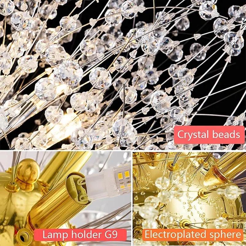 Mercer41 Modern Gold Crystal Chandelier With 12-Light Firework Design, Adjustable Dandelion Pendant Lighting For Dining Room, Living Room, Bedroom, Kitchen, And Hallway