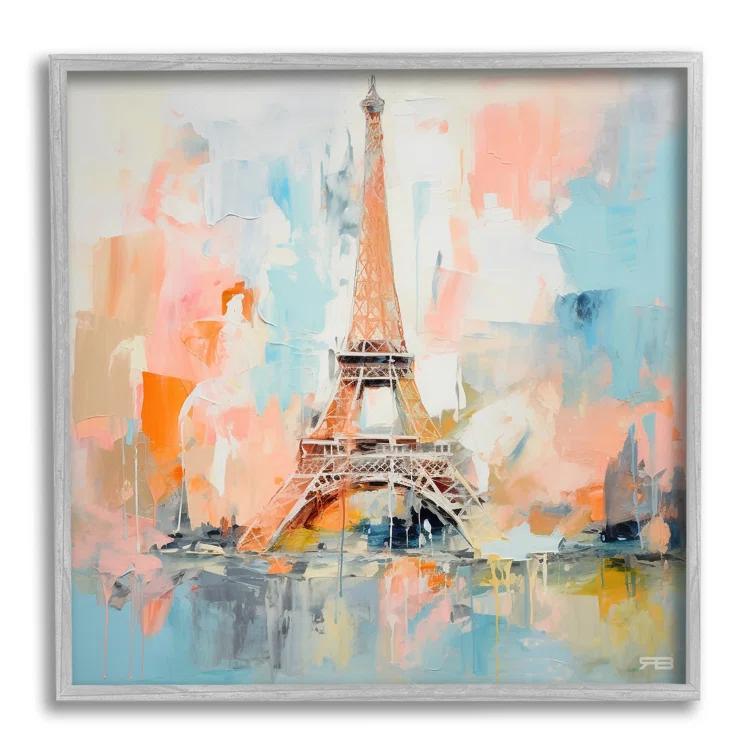 Stupell Industries bb-476-Framed Abstract Pink Eiffel Tower by RB Single Picture Frame Print on Canvas