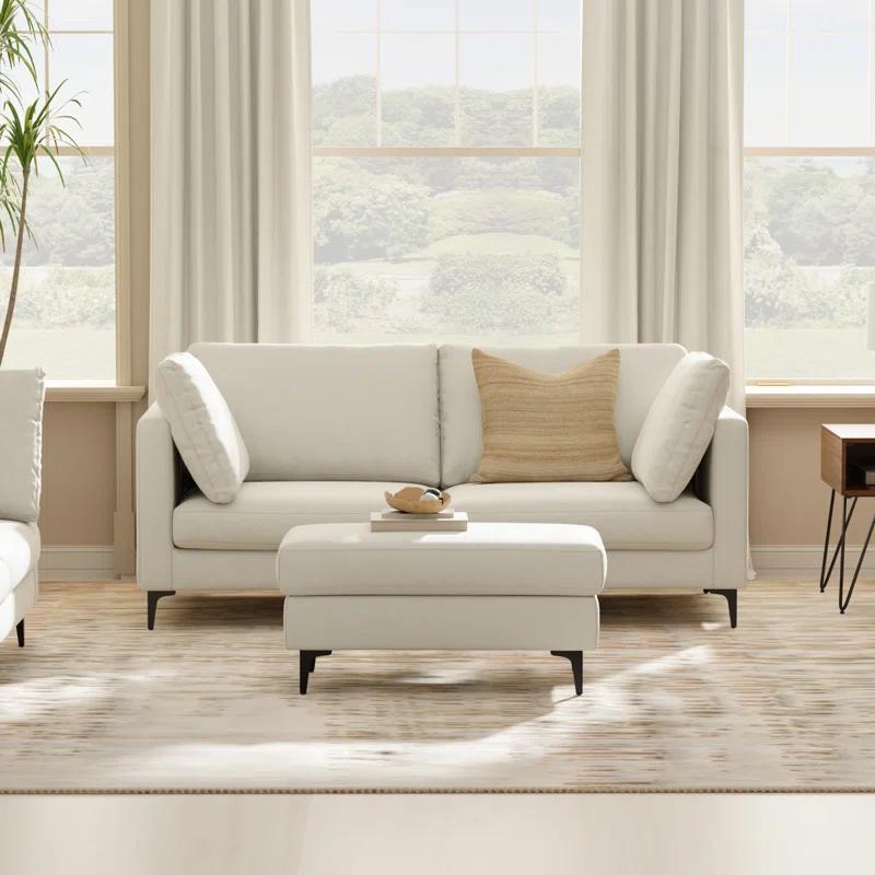 Simpli Home Ava Mid Century Sofa, Performance Fabric Couch for Living Room, Water-Repellent, Stain-Resistant, Reversible Cushions