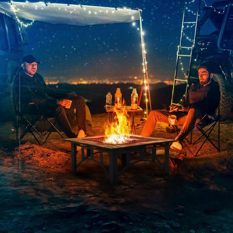 olilawn Olilawn Fire Pit - 35-Inch Outdoor Wood Burning Square Firepit with Poker, and Cover - Outdoor Fire Pits for Backyard, Deck, or Patio
