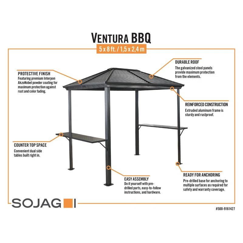 Sojag Ventura 7 Ft. W x 5.5 Ft. D Metal Grill Gazebo