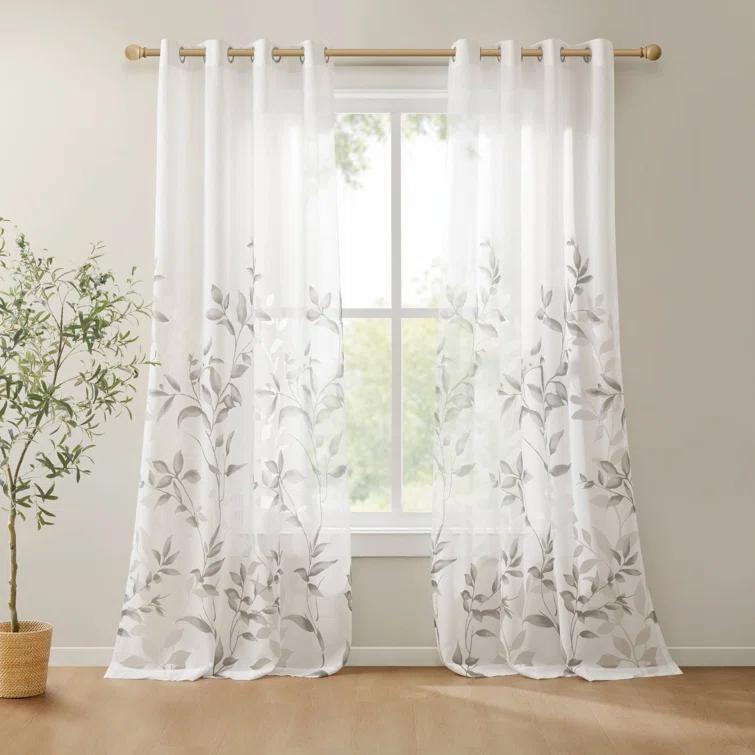 Madison Park Cecily Floral Printed Burnout Sheer Grommet Single Curtain Panel