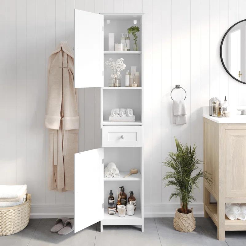 Flash Furniture Dune Farmhouse Freestanding Linen Tower with Shelves, Drawer, and Doors & Reviews | Wayfair