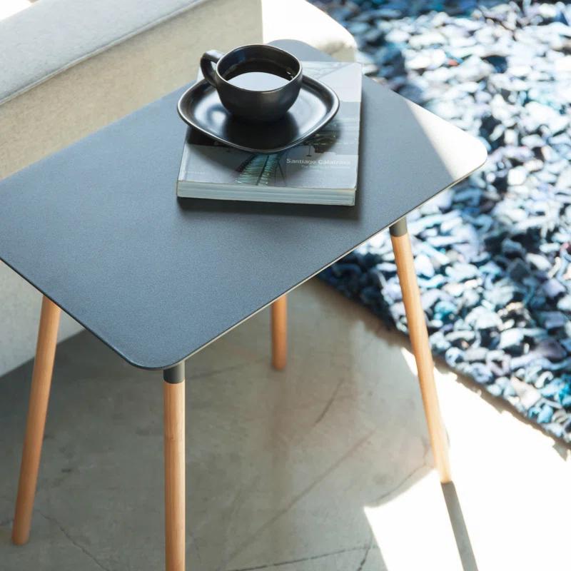 Yamazaki Home Modern Rectangular Side Table For Living Room Or Small Bedside Steel + Wood End Table