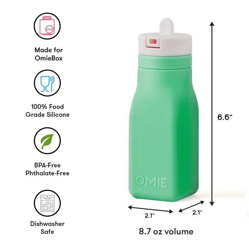 OmieLife OmieBottle Leak-Proof Reusable Silicone Water Bottle - 8.7 oz, Straw Top, BPA-Free & Phthalate-Free