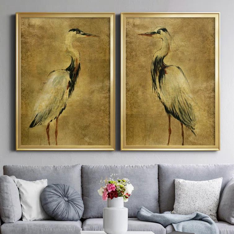 Beachcrest Home™ " Gold Crane At Dusk I " 2 - Pieces Painting Print
