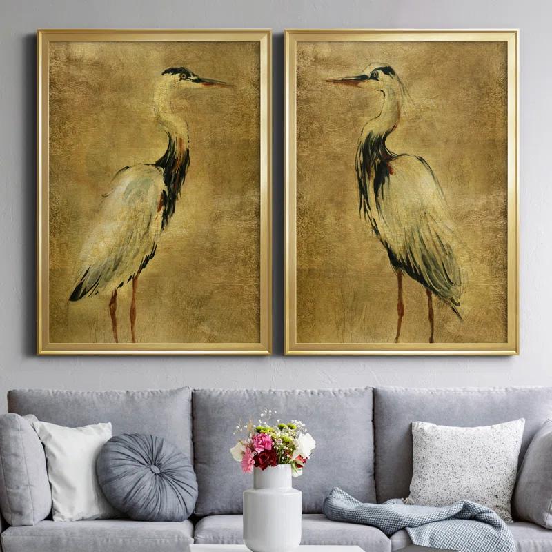 Beachcrest Home™ " Gold Crane At Dusk I " 2 - Pieces Painting Print