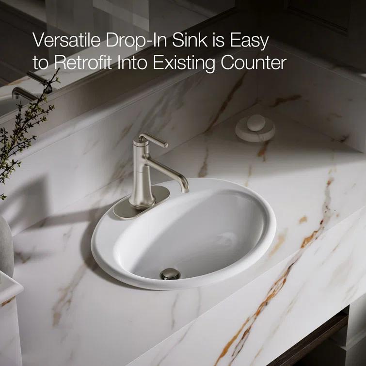 Farmington Metal Oval Drop-In Bathroom Sink with Overflow