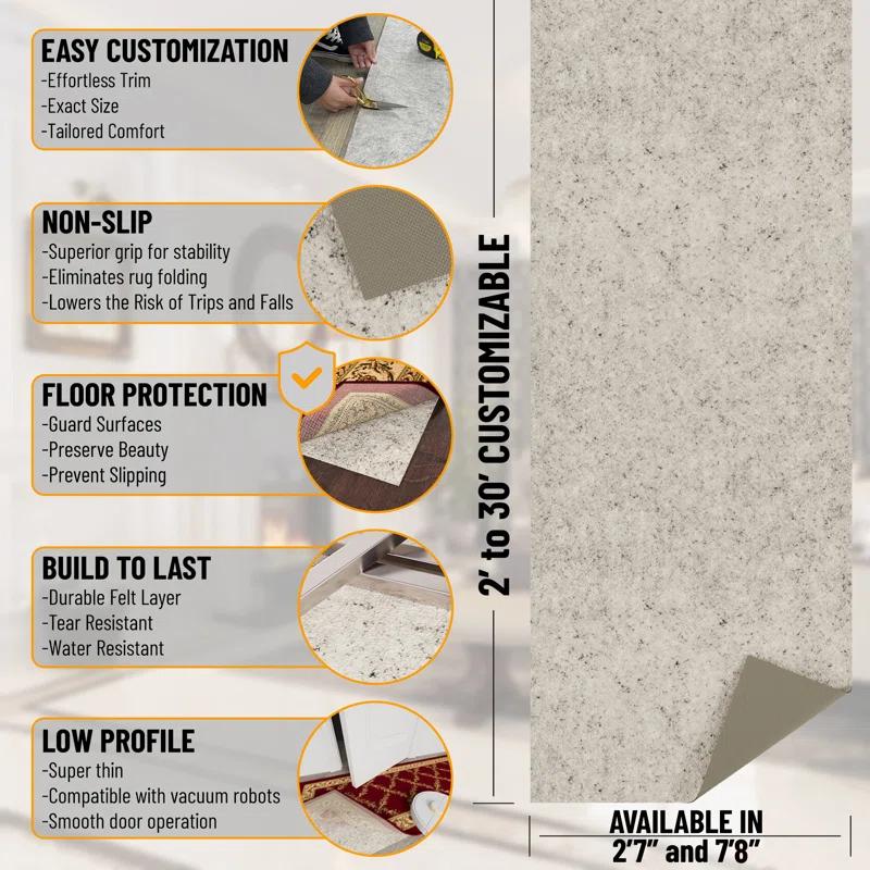 Ottomanson Non Slip Rug Pad Grip 1/8 Thick, Protection for Any Flooring Surface, Beige & Reviews | Wayfair