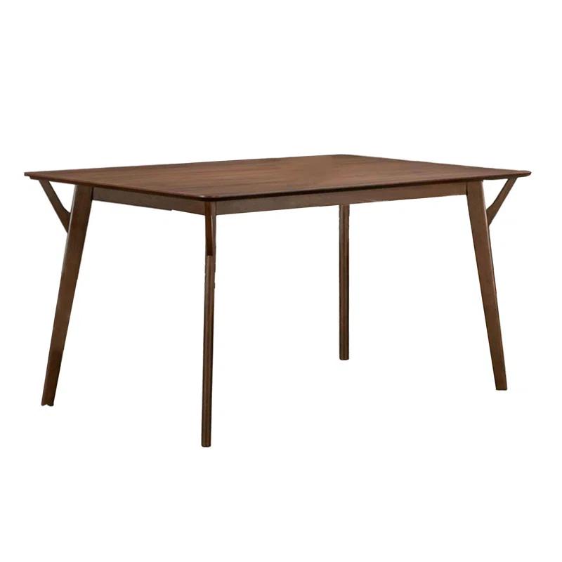Benjara Skie Dining Table, 59 Inch Rectangular Top, Angled Legs, Brown Solid Wood