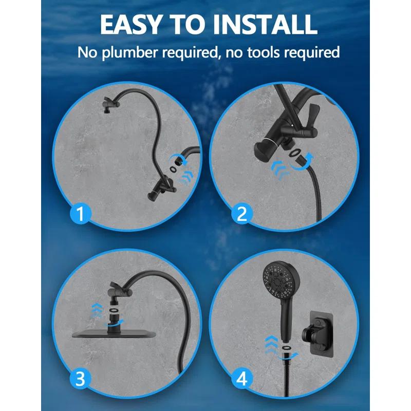 Hibbent Dual Shower Head Combo with Metal 8 Inch High Pressure Rainfall Shower Head  and Handheld Shower SCW01-HS070-SS080-CP