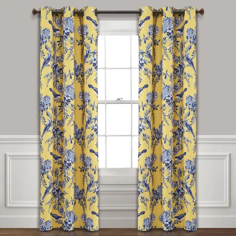Lush Decor Farmhouse Bird And Flower Polyester Curtain Pair (Set of 2)