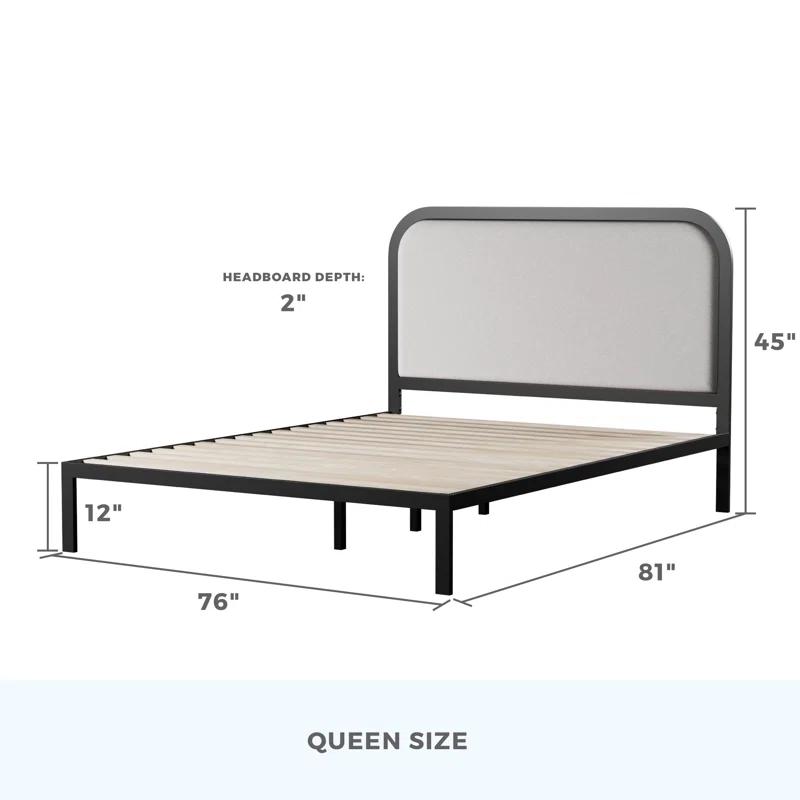 Brookside Metal Bed Frame with Rounded Upholstered Headboard
