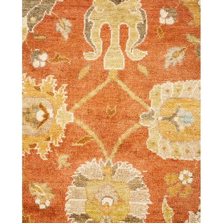 Hand-Knotted Wool Floral Contemporary Orange Area Rug 10' 0" x 13' 9"