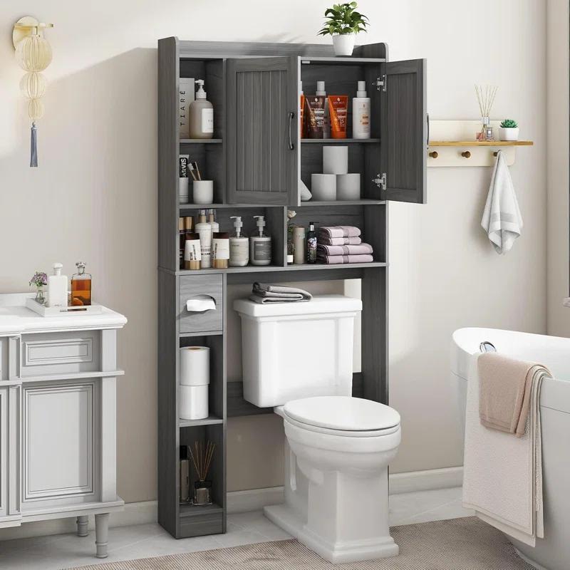 Gracie Oaks Over The Toilet Storage Cabinet, Farmhouse Storage Cabinet Over Toilet With Barn Door,Home Space-Saving Toilet Rack, For Bathroom, Restroom, Laundry