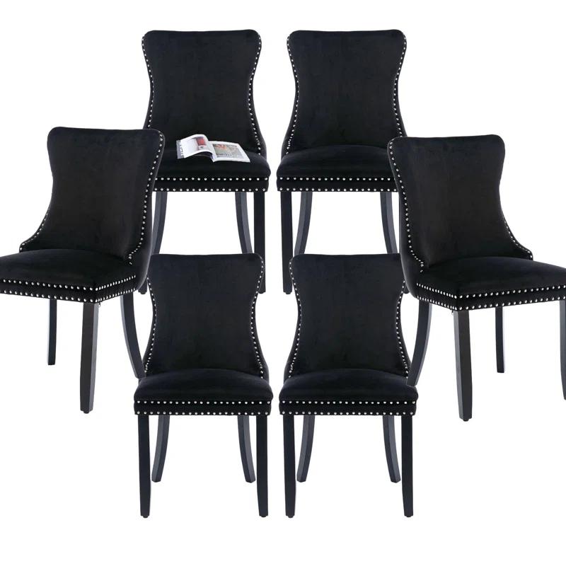 Velvet Upholstered Wing Back Dining Chair (Set of 6)