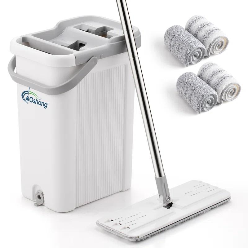 Oshang Oshang Flat Mop and Bucket OG2 - Hand-Free Floor Cleaning Mop - 4 Microfiber Mop Pads Included