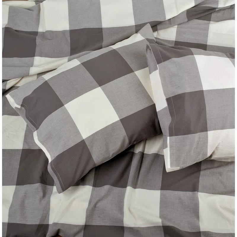 Home Soft Things 3 Piece Gingham Cotton  Duvet Cover Set