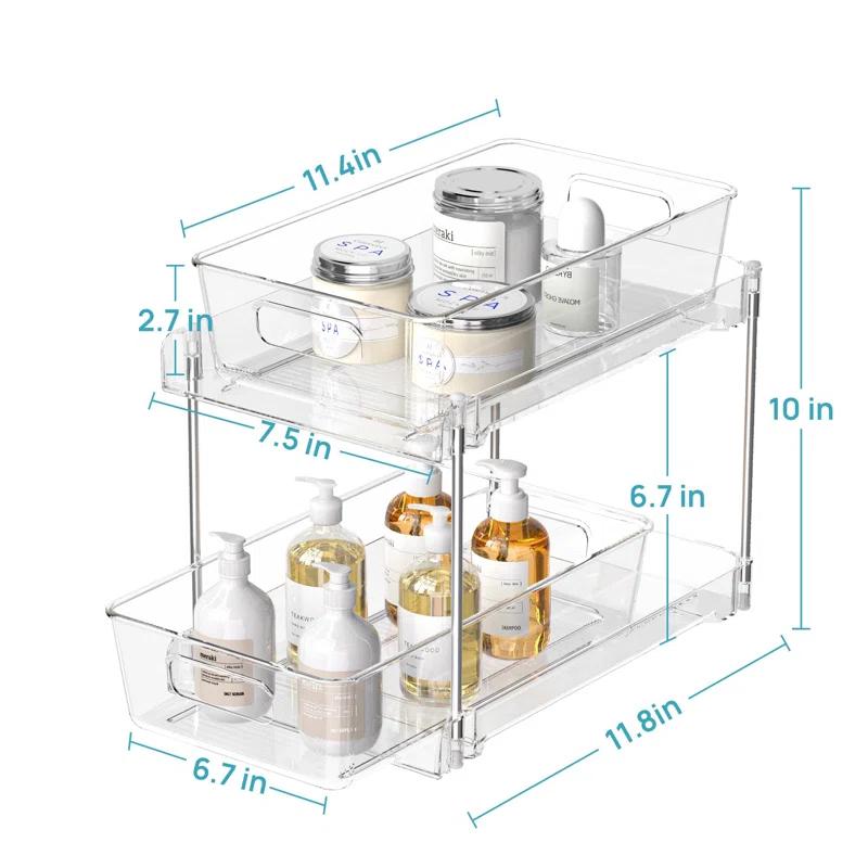 Rakbon 2 Tier Clear Under Sink Organizers 4 Pack