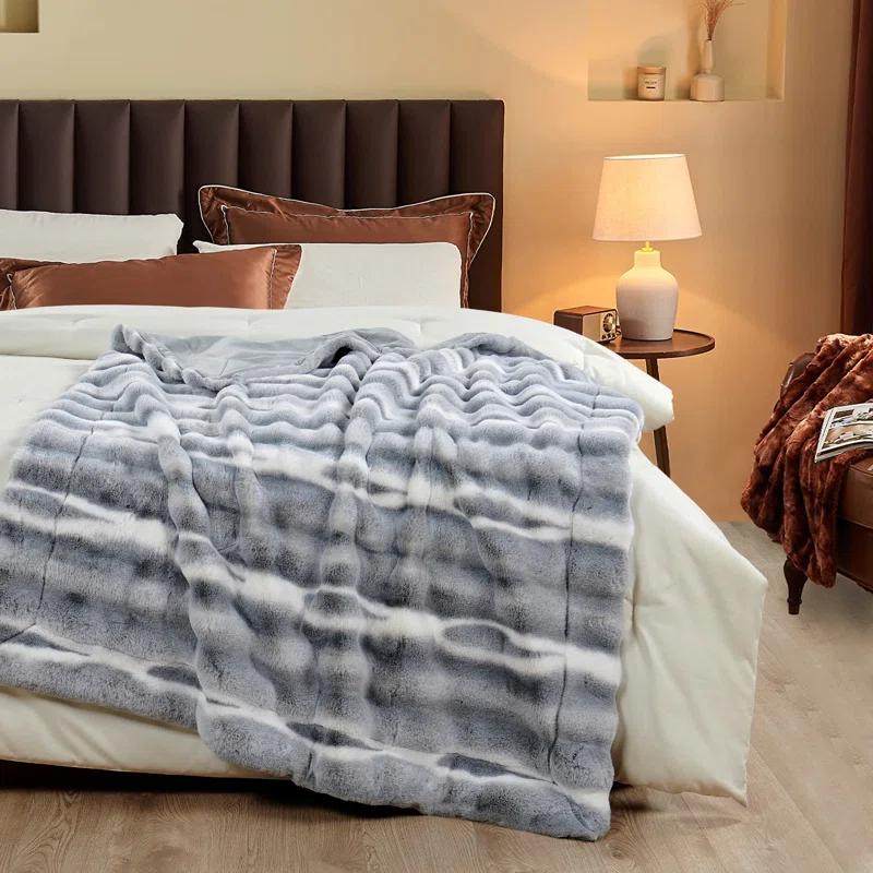 Home Soft Things Tip Dying Faux Fur Throw Blanket