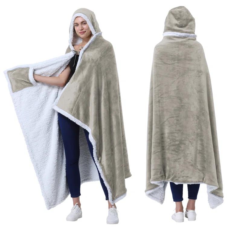 Catalonia Catalonia Sherpa Fleece Throw Cape, Wearable Blanket Wrap with Hand Pockets, Soft Lightweight Cozy