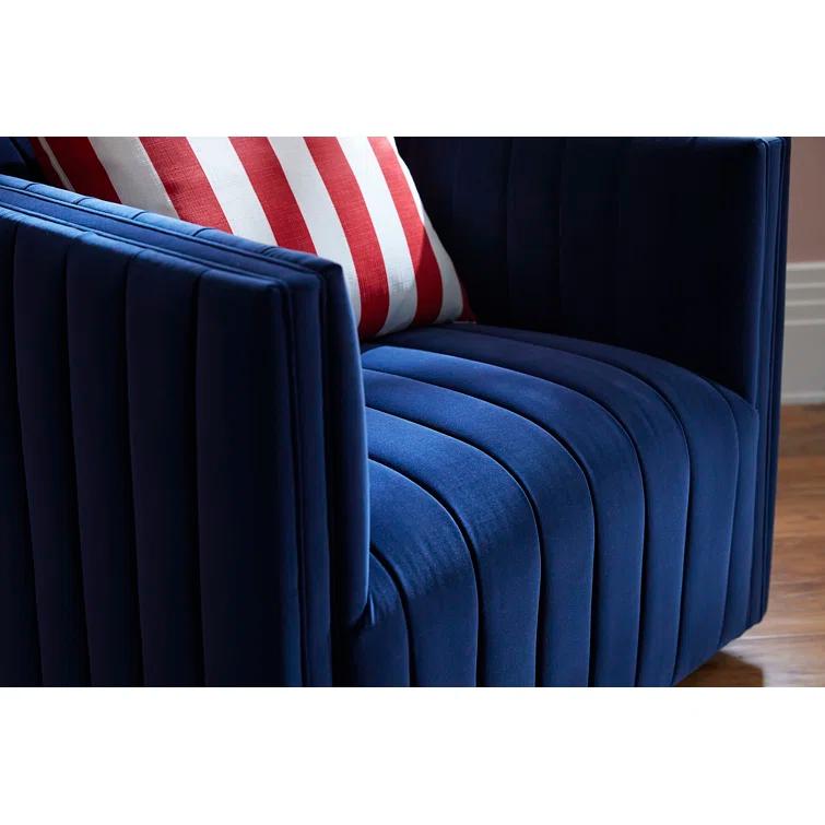 Sapphire Navy Swivel Glove Chair in Luxurious Leather and Wood