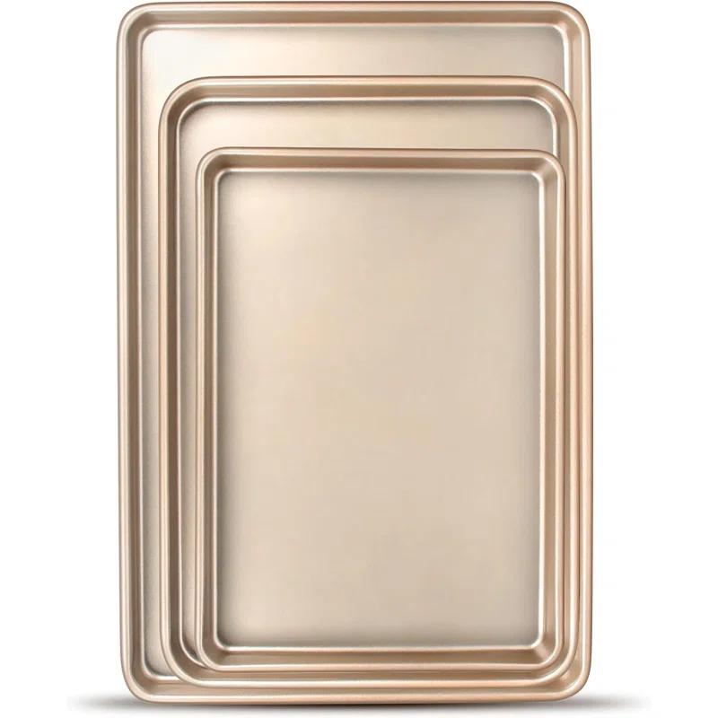 Anadea Baking Sheet Pan Set Of 3, Commercial Cookie Sheets For Baking, Nonstick Half/Quarter/Jelly Roll Pans Replacement Toaster Oven Tray, Heavy Duty & Easy Clean