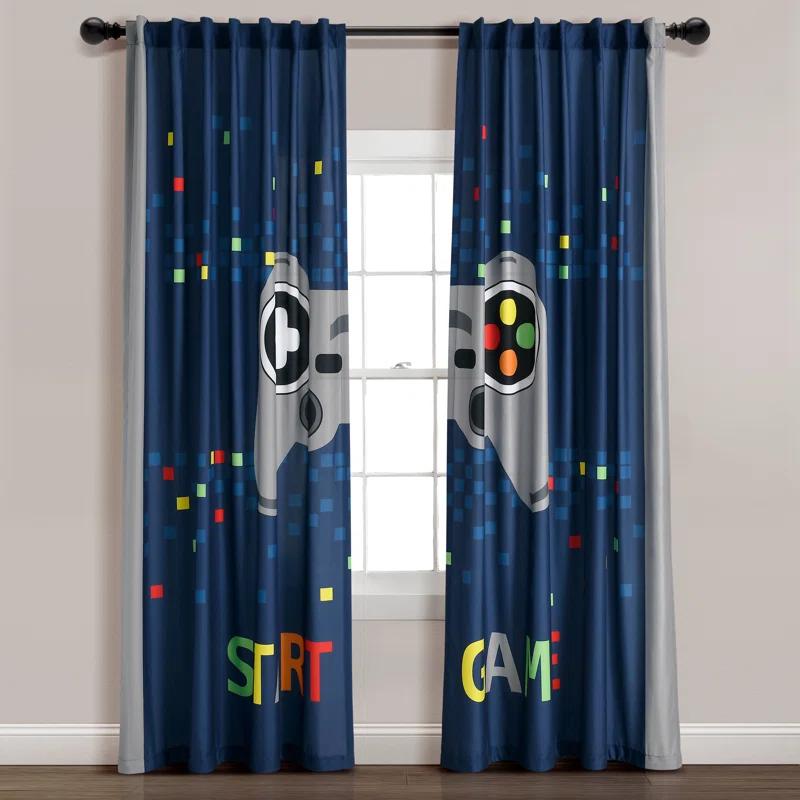 Lush Decor Video Games Window Curtain Panels Navy/Multi 52X84 Set (Set of 2)