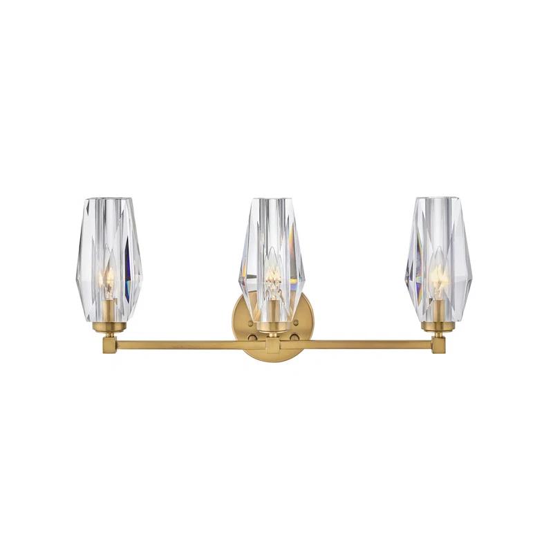 Hinkley Ana 3-Light Bath Vanity w/ Faceted Heavy-Cut Diamond-Shaped Crystal Shades - Heritage Brass