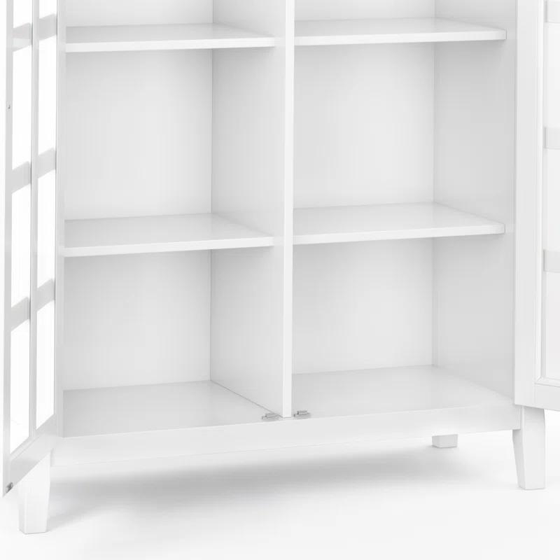 Simpli Home Acadian 39"W Solid Wood 4-Shelf Medium Storage Cabinet with Glass Doors and Adjustable Shelves