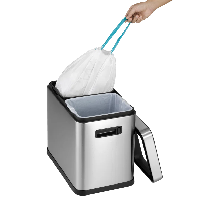 Home Zone Living Open Top Trash Can Dual Removable Liners for Trash and Recycling Stainless Steel