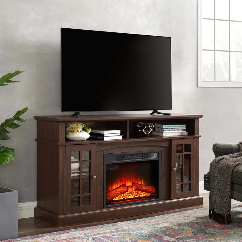 August Grove® Classic TV Media Stand Modern Entertainment Console with 23" Fireplace Insert for TV Up to 65" with Open and Closed Storage Space, 58.25"W 15.75"D 32"H