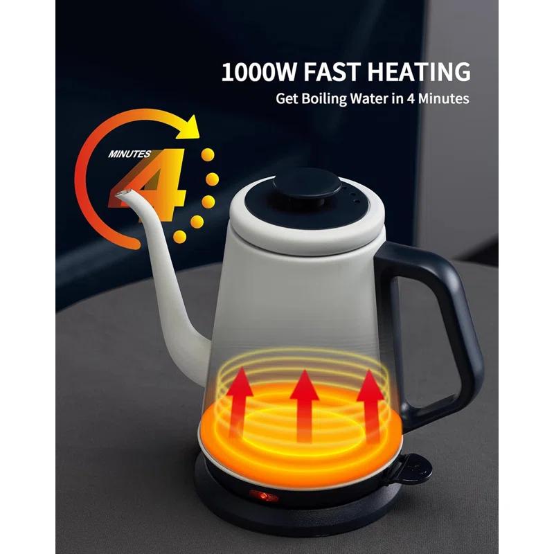 Basowin Gooseneck Electric Kettle(1.0L),1000W Electric Tea Kettle Of 304 Stainless Steel,Auto Shut Off,Coffee Kettle For Pour Over And Tea