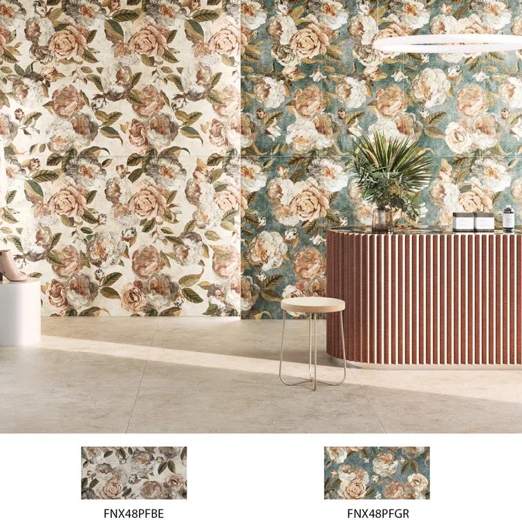 Merola Tile Parete Fiori 24" x 47" Porcelain Natural / Floral Wall & Floor Tile