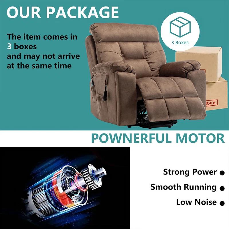 Latitude Run® Large Electric Massage Recliner With Heat, Velvet Lift Recliner Chair For Elderly Oversize with Hidden Cup Holder