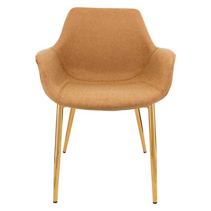 Everly Quinn Markley Leather Dining Chair with Powder-Coated Gold Iron Legs Accent Side Chair Foam Padded Seat Versatile Kitchen Chair