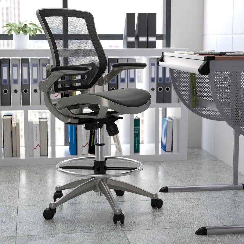 Flash Furniture Mignone Mid-Back Transparent Mesh Office Chair with Flip-Up Arms
