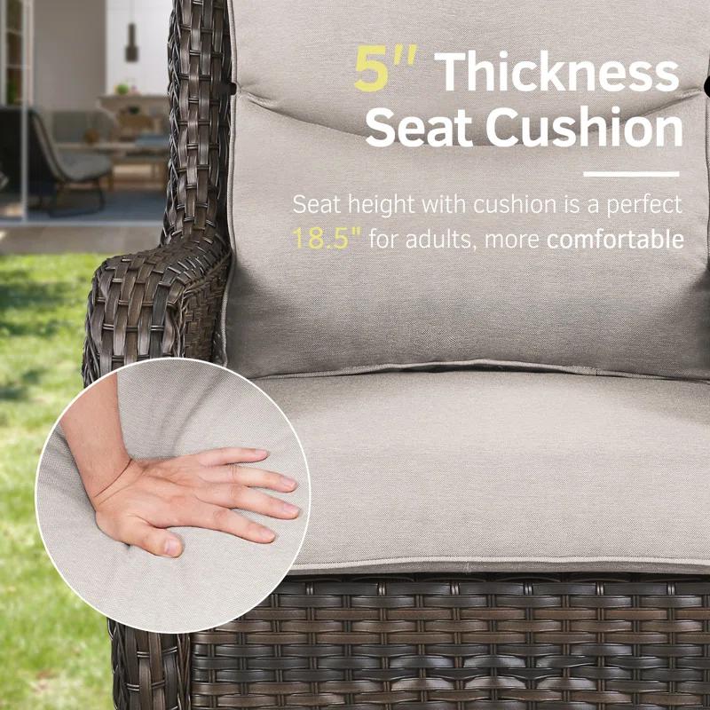 Simle 2 - Person Outdoor Seating Group PE Wicker Swivel Glider Chair With Cushions And Side Table