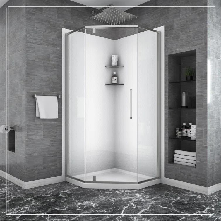 REDmintss Shower Door 34-1/8" X 72" Semi-Frameless Neo-Angle Hinged Shower Enclosure AGLBX06527A