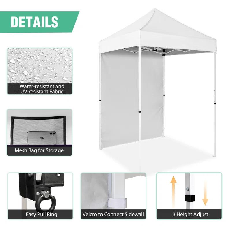 INTER HUT 5 Ft. W x 5 Ft. D Outdoor Pop Up Steel Canopy Portable Tent with 1 Sidewall