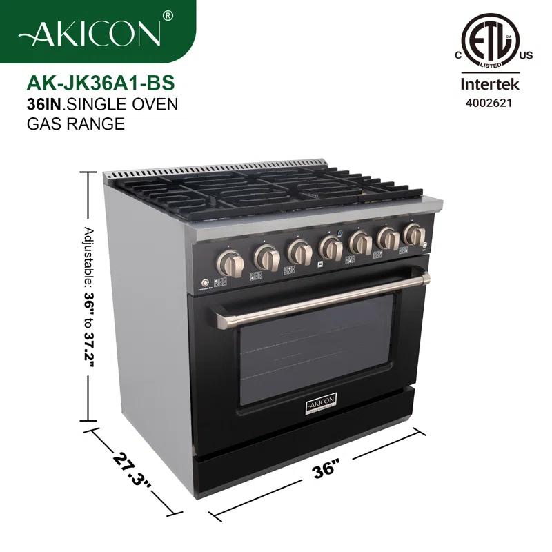 Akicon Akicon 36" 5.2 Cubic Feet Smart Natural Gas Range with 6 Burners AK-JK36A1-BS
