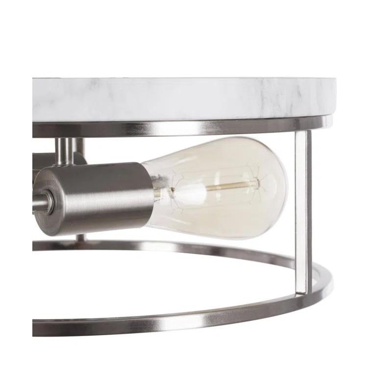 Marshel 13"W 2-Lightwith Black Marbled Base Flush Mount Light Fixture